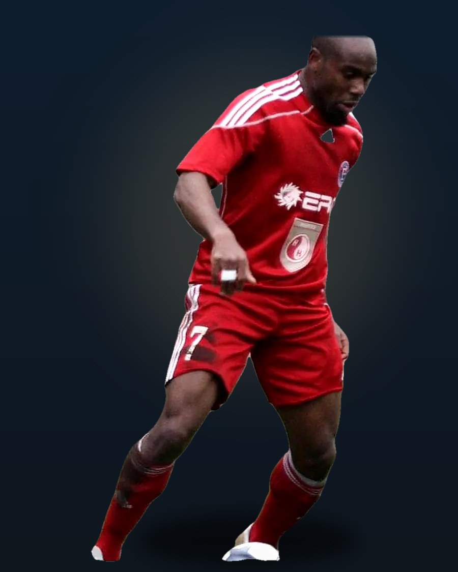 Stephen Ademolu in his playing kit, number 17, on the ball