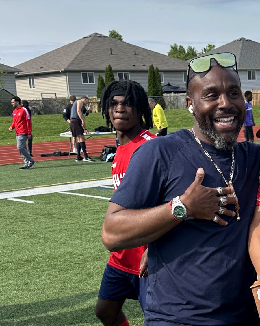 Stephen Ademolu on a soccer field in Windsor, Ontario